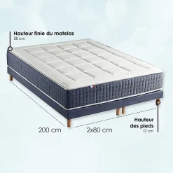 Pack matelas 7 zones sommier bleu couette oreillers 160x200