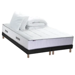 Pack matelas ressort 7 zones sommier oreiller couette 2x80x200