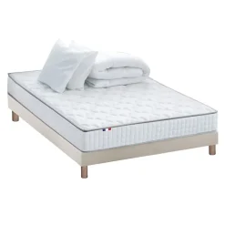 Pack matelas ressorts ASTRE + sommier kit beige + couette et oreillers 140x190