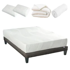 Pack Paris 140x190 cm Matelas Mousse + Sommier Bois + Accessoires