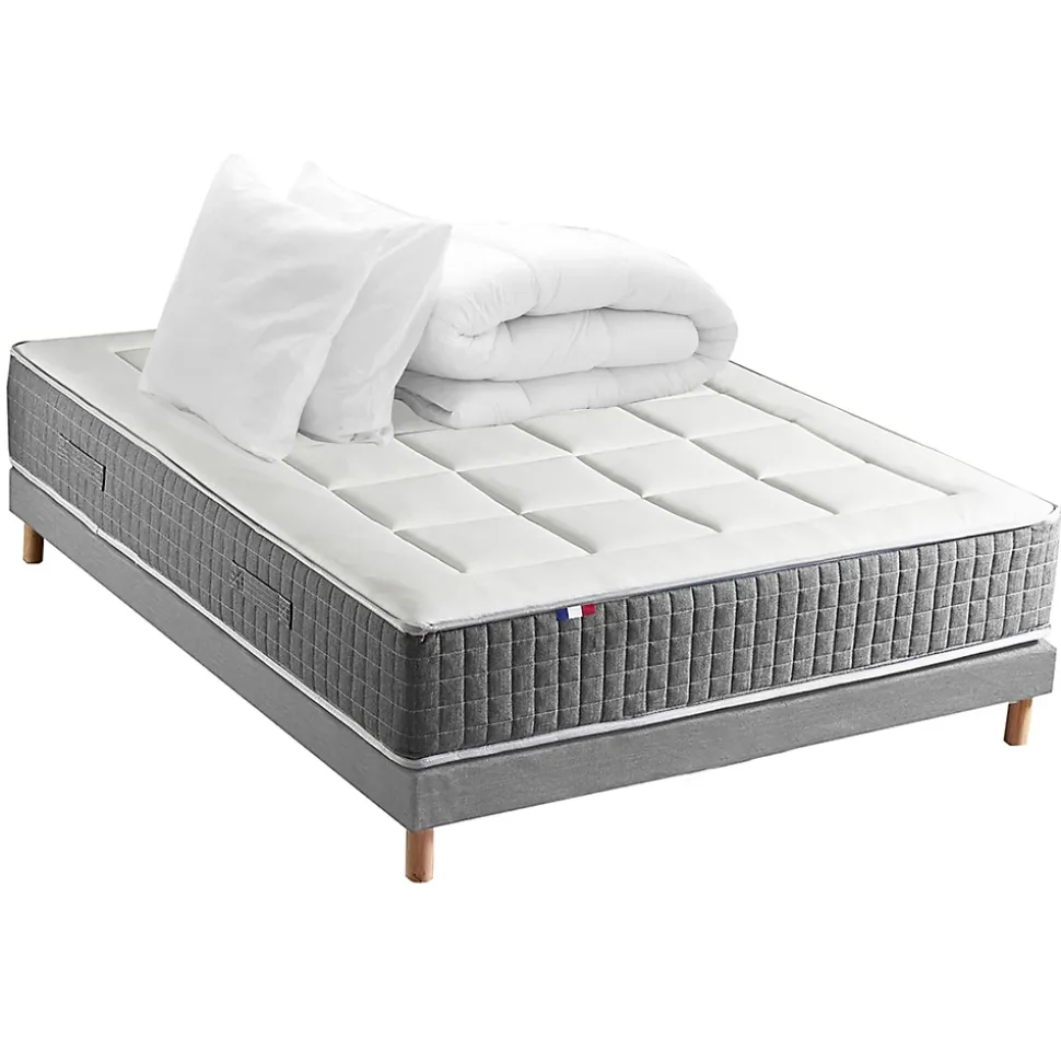 Pack ressort 7 zones sommier couette oreiller 140x190