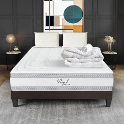 Pack Royal 5 Etoiles 140x190 cm Matelas Mousse + Sommier Bois + Accessoires