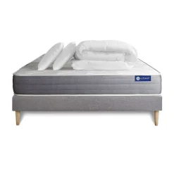 Pack sommier kit matelas Latex et mémoire de forme avec couette et oreillers