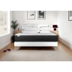 Pack sommier kit matelas Mousse polyuréthane à mémoire de forme avec couette et oreillers