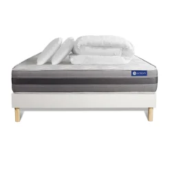 Pack sommier kit matelas Ressorts ensachés et mémoire de forme avec couette et oreillers