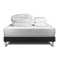 Pack sommier kit matelas Mousse polyuréthane à mémoire de forme avec couette et oreillers