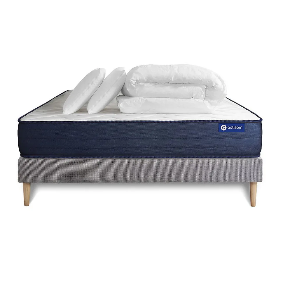 Pack sommier kit matelas Mémoire de forme avec couette et oreillers
