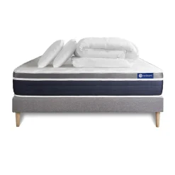 Pack sommier kit matelas Ressorts ensachés et mémoire de forme avec couette et oreillers