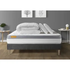 Pack sommier kit matelas Mémoire de forme avec couette et oreillers