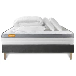 Pack sommier kit matelas Mémoire de forme avec couette et oreillers
