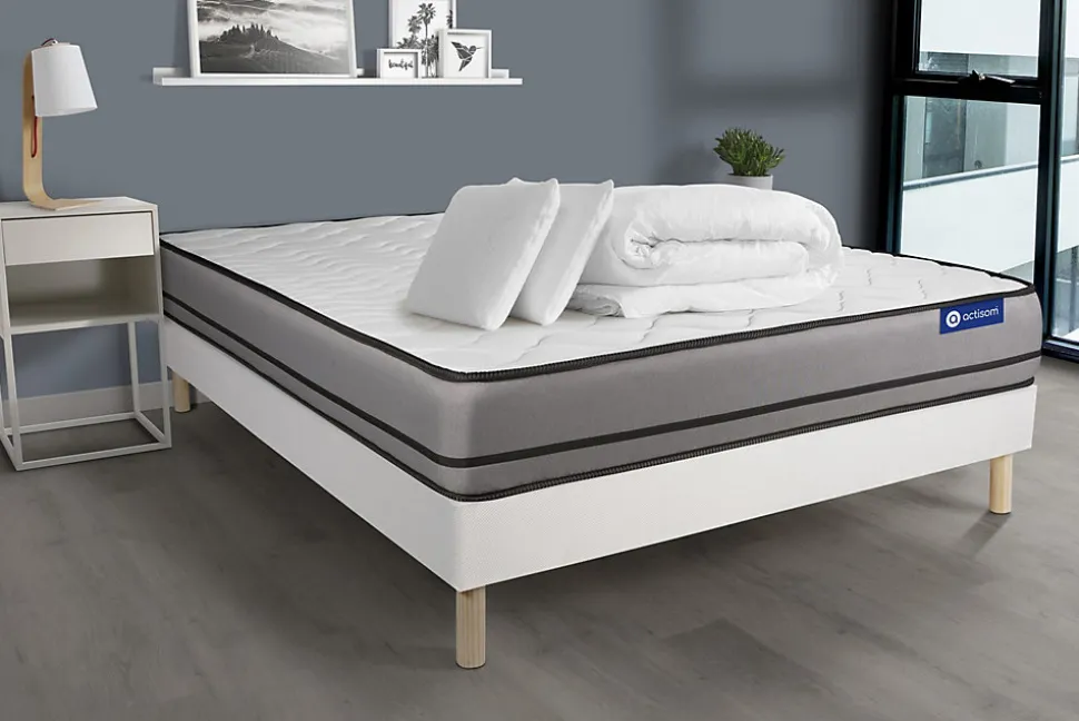 Pack sommier kit matelas Ressorts ensachés avec couette et oreillers