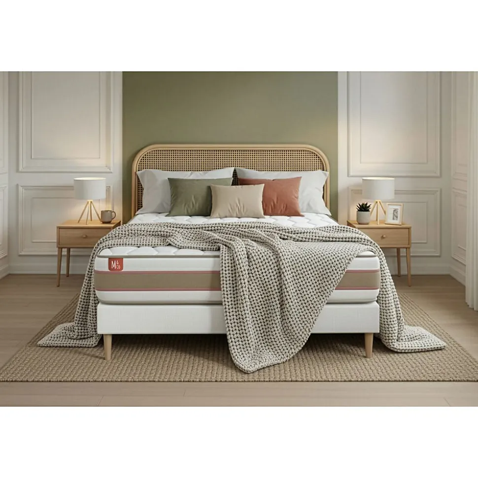 Pack sommier kit matelas Ressorts ensachés et mémoire de forme avec couette et oreillers