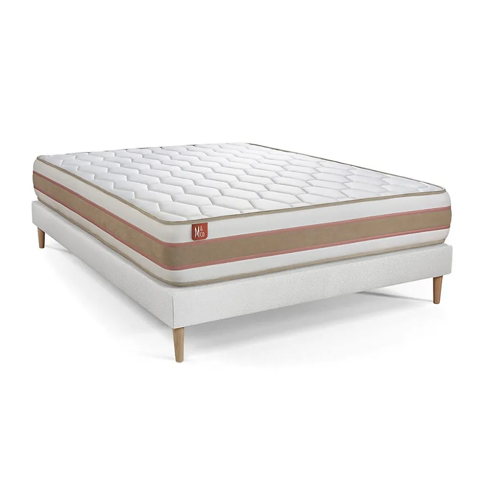 Pack sommier kit matelas Ressorts ensachés et mémoire de forme avec couette et oreillers