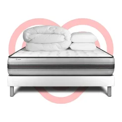 Pack sommier kit matelas Ressorts ensachés et mémoire de forme avec couette et oreillers