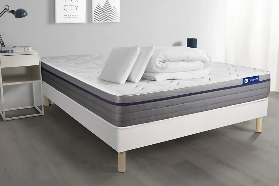 Pack sommier kit matelas Latex et mémoire de forme avec couette et oreillers