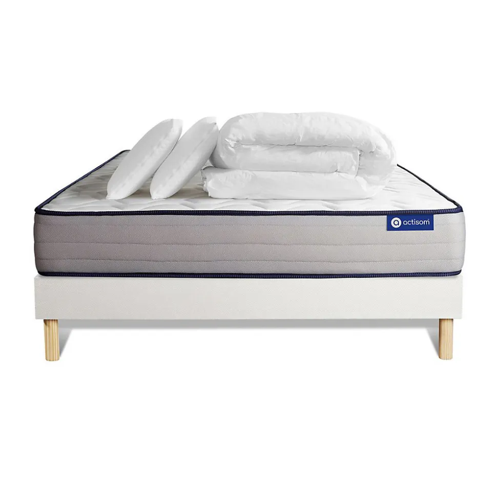 Pack sommier kit matelas Mémoire de forme avec couette et oreillers