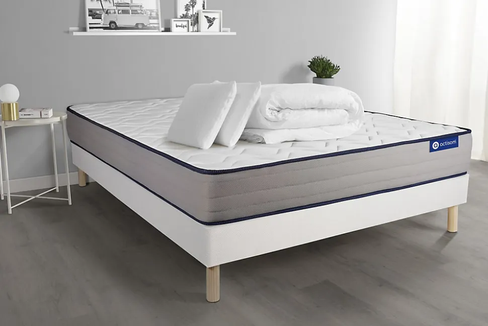 Pack sommier kit matelas Mémoire de forme avec couette et oreillers