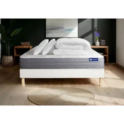 Pack sommier kit matelas Latex et mémoire de forme avec couette et oreillers