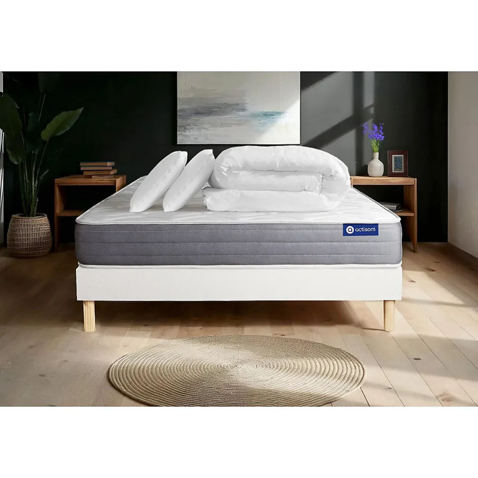 Pack sommier kit matelas Latex et mémoire de forme avec couette et oreillers