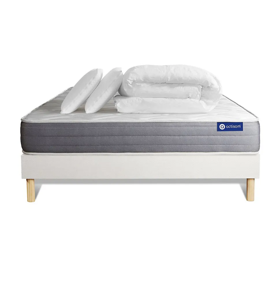 Pack sommier kit matelas Latex et mémoire de forme avec couette et oreillers