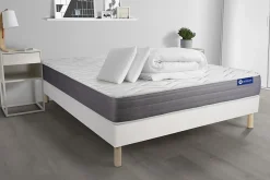 Pack sommier kit matelas Latex et mémoire de forme avec couette et oreillers