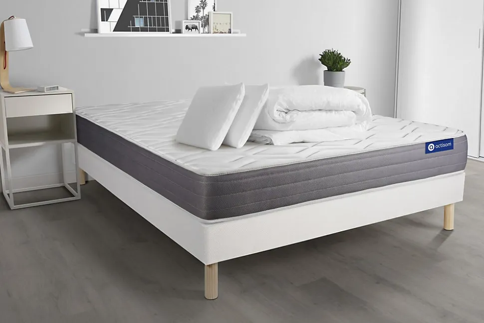 Pack sommier kit matelas Latex et mémoire de forme avec couette et oreillers
