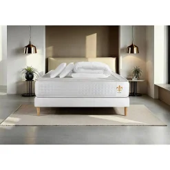 Pack sommier kit matelas Ressorts ensachés et mémoire de forme avec couette et oreillers