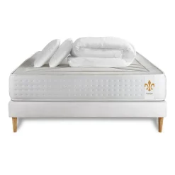 Pack sommier kit matelas Ressorts ensachés et mémoire de forme avec couette et oreillers