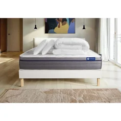 Pack sommier kit matelas Mémoire de forme avec couette et oreillers