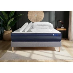 Pack sommier kit matelas Mémoire de forme avec couette et oreillers