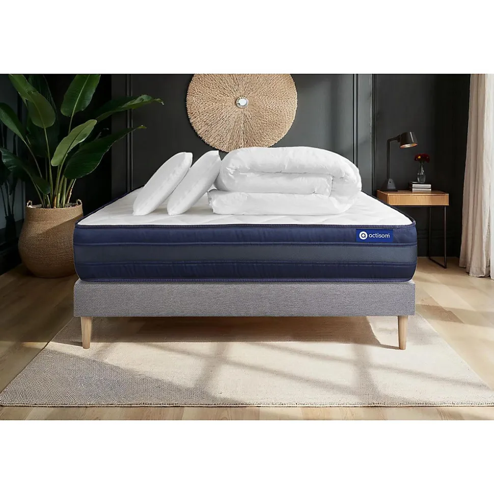 Pack sommier kit matelas Mémoire de forme avec couette et oreillers