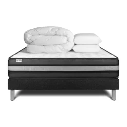 Pack sommier kit matelas Mousse polyuréthane à mémoire de forme avec couette et oreillers
