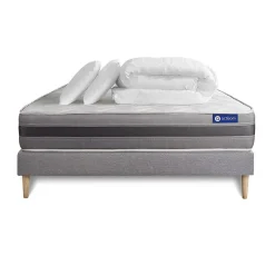 Pack sommier kit matelas Ressorts ensachés et mémoire de forme avec couette et oreillers