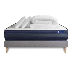 Pack sommier kit matelas Ressorts ensachés et mémoire de forme avec couette et oreillers