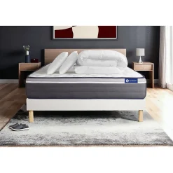 Pack sommier kit matelas Latex et mémoire de forme avec couette et oreillers
