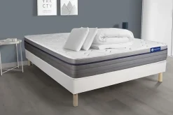 Pack sommier kit matelas Ressorts ensachés et mémoire de forme avec couette et oreillers