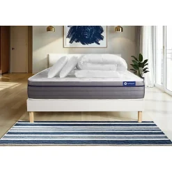 Pack sommier kit matelas Ressorts ensachés et mémoire de forme avec couette et oreillers