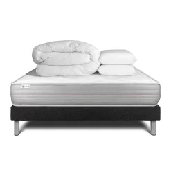Pack sommier kit matelas Mousse polyuréthane à mémoire de forme avec couette et oreillers