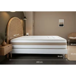 Pack sommier kit matelas Ressorts ensachés et mémoire de forme avec couette et oreillers
