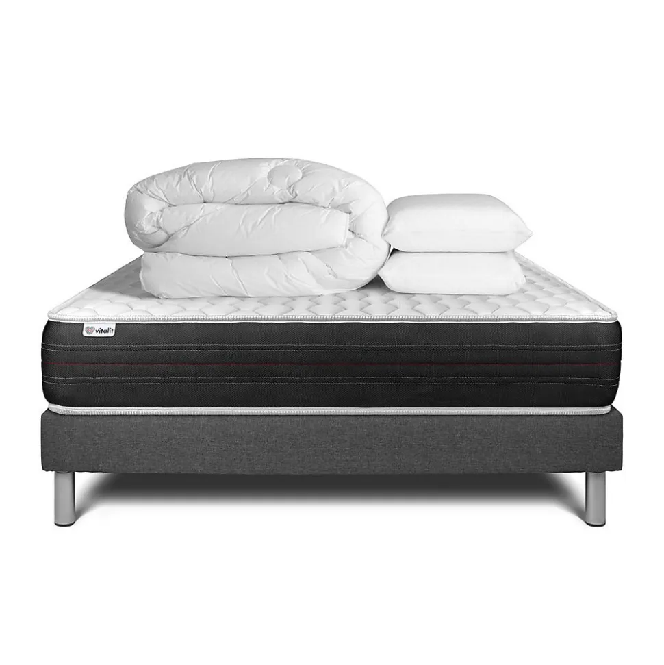 Pack sommier kit matelas Ressorts ensachés avec couette et oreillers