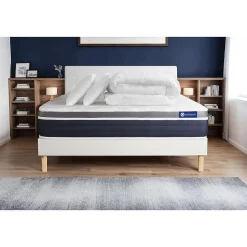 Pack sommier kit matelas Latex et mémoire de forme avec couette et oreillers