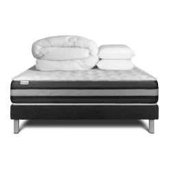 Pack sommier kit matelas Ressorts ensachés et mémoire de forme avec couette et oreillers
