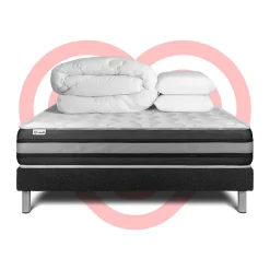 Pack sommier kit matelas Ressorts ensachés et mémoire de forme avec couette et oreillers