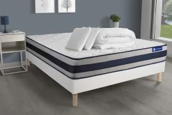 Pack sommier kit matelas Ressorts ensachés et mémoire de forme avec couette et oreillers