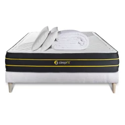 Pack sommier kit matelas Mémoire de forme et micro ressorts ensachés avec couette et oreillers