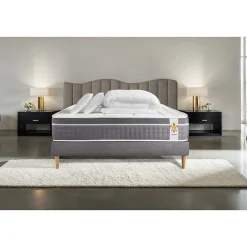 Pack sommier kit matelas Ressorts ensachés et mémoire de forme avec couette et oreillers