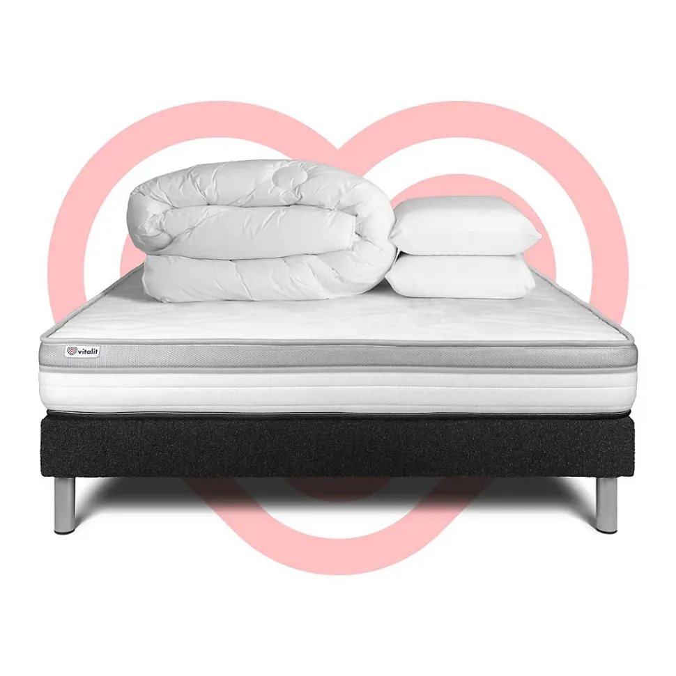 Pack sommier kit matelas Mousse avec couette et oreillers