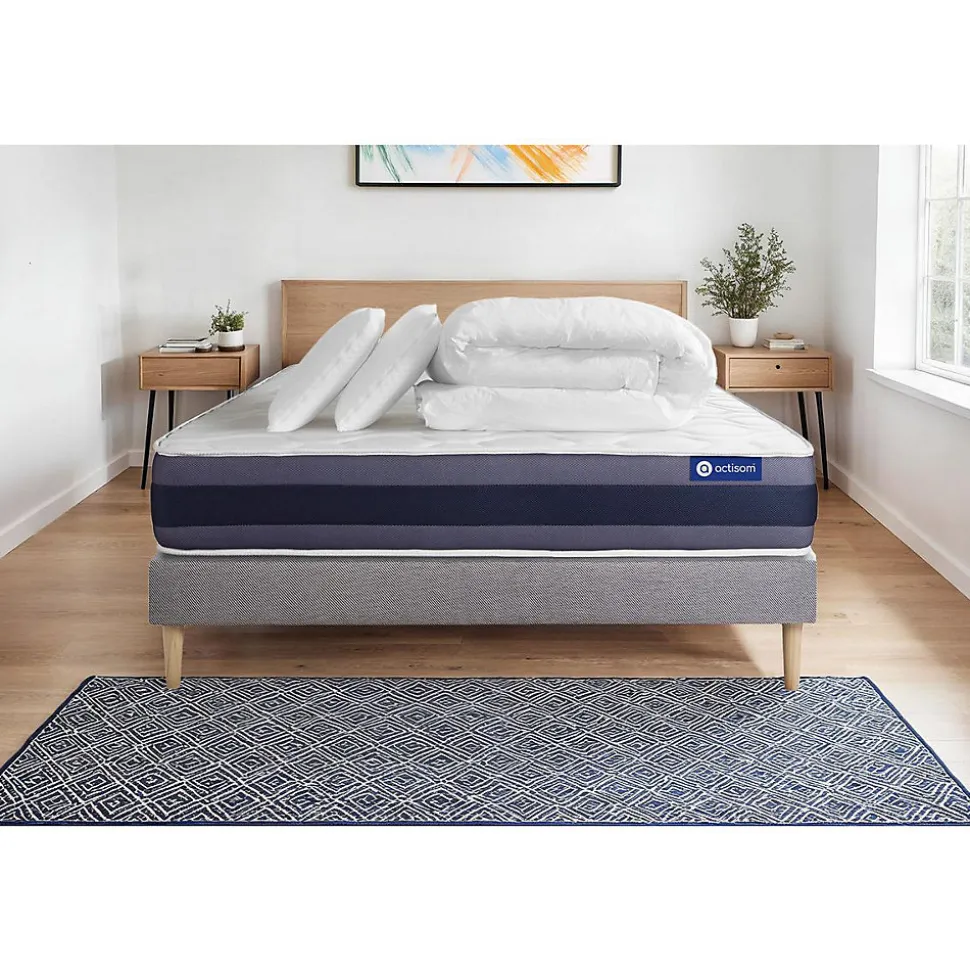 Pack sommier kit matelas Mémoire de forme avec couette et oreillers