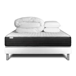 Pack sommier kit matelas Mousse polyuréthane à mémoire de forme avec couette et oreillers
