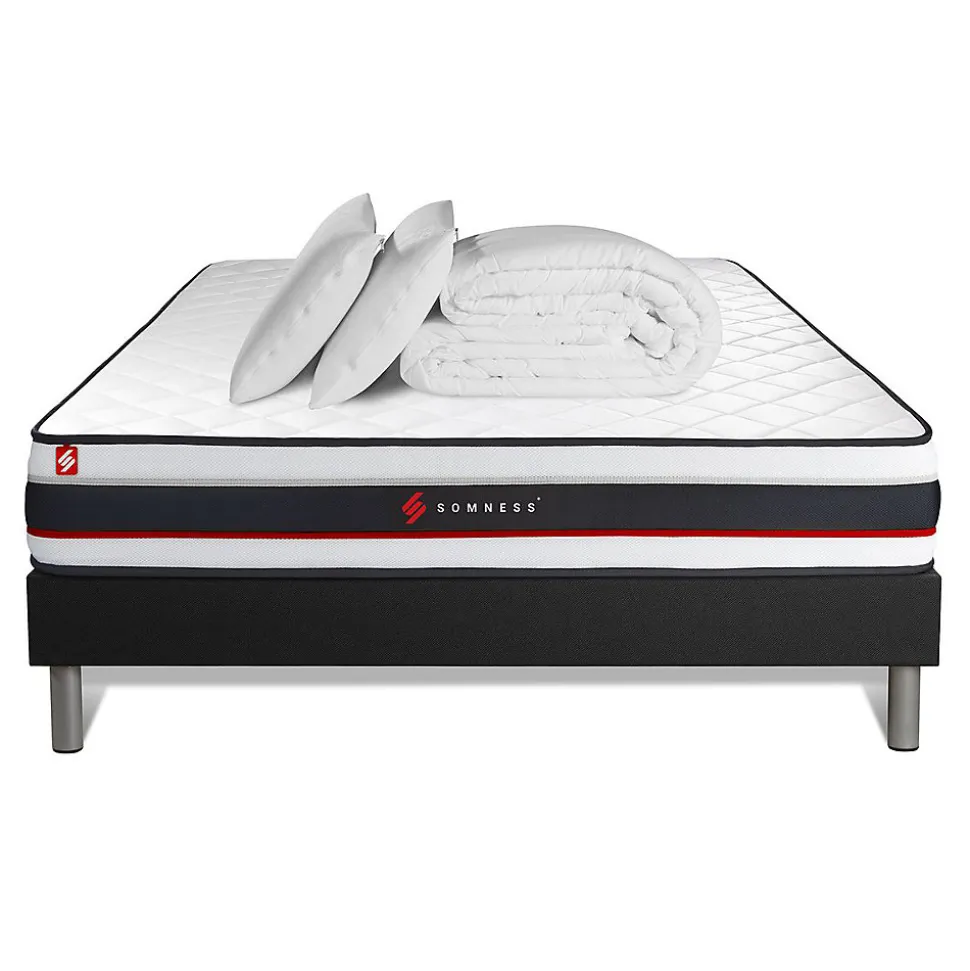 Pack sommier kit matelas Mousse avec couette et oreillers